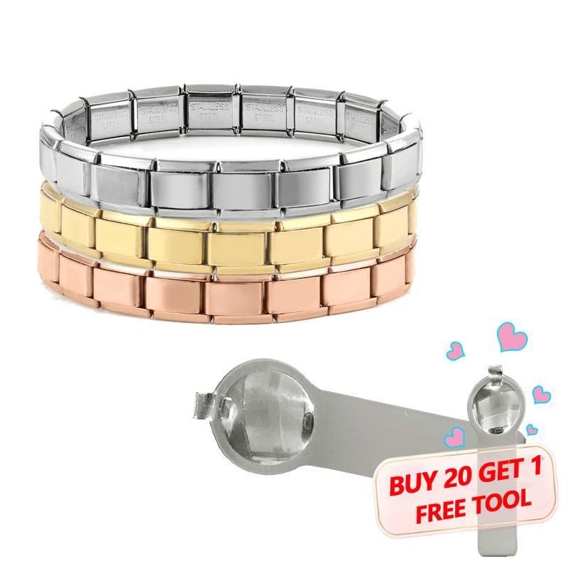 ความกว้างที่มีสีสัน 9 มม.ยืดหยุ่นอิตาเลี่ยน Charm Link Chain สร้อยข้อมือสแตนเลสกําไลข้อมือมือออกแบบใหม่เครื่องประดับ DIY ทํา