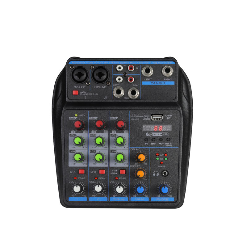 4 Channel Mixer DJ Mixing Console พร้อมบลูทูธ 48V Phantom Power Monitor ระบบคาราโอเกะ USB Mixer Audi