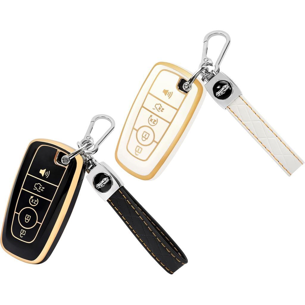 TOMALL 2 แพ็คสําหรับ Ford Key Fob พร้อมพวงกุญแจ, 5 ปุ่ม TPU Key Fob สําหรับ Ford Explorer Bronco Fus