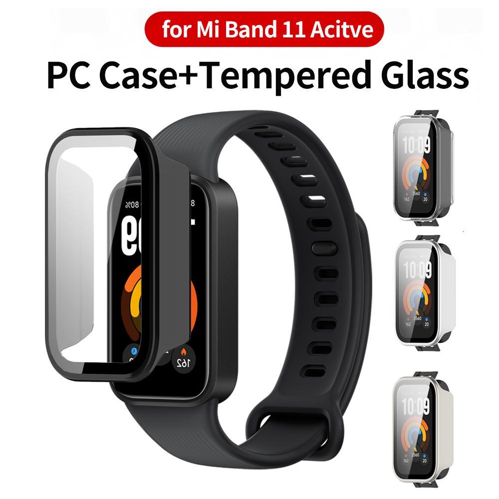 กระจกนิรภัย + PC สําหรับ Xiaomi Smart Band 11 Active Cover Hard Screen Protector นาฬิกาสําหรับ Mi Ba