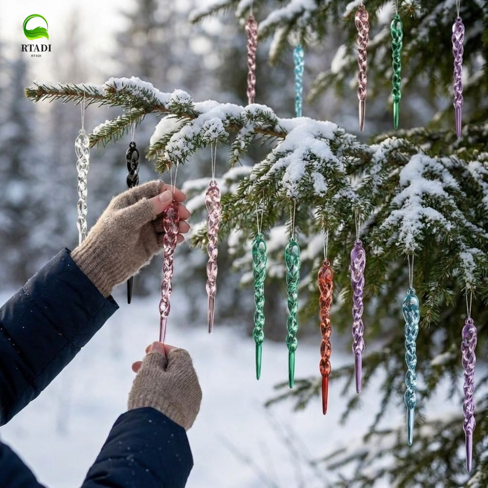 RTADI 12 ชิ้นต้นคริสต์มาส Icicle เครื่องประดับ,อะคริลิค Shatterproof Xmas Icicle จี้, Creative โปร่ง