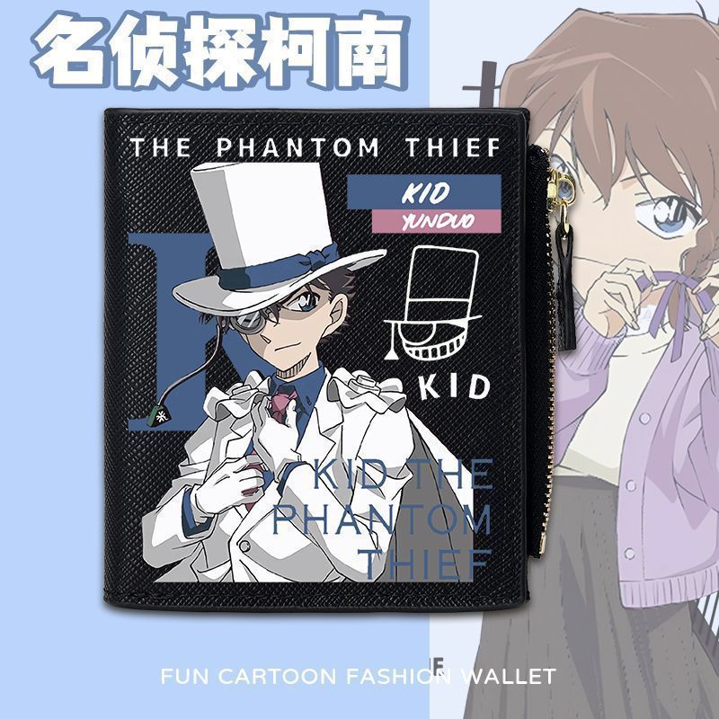 [nameip1.th] Kaitou Kidd Wallet Conan กระเป๋าสตางค์พับได้สองพับผู้ชายผู้หญิงกระเป๋าสตางค์สั้นซิปนักเ