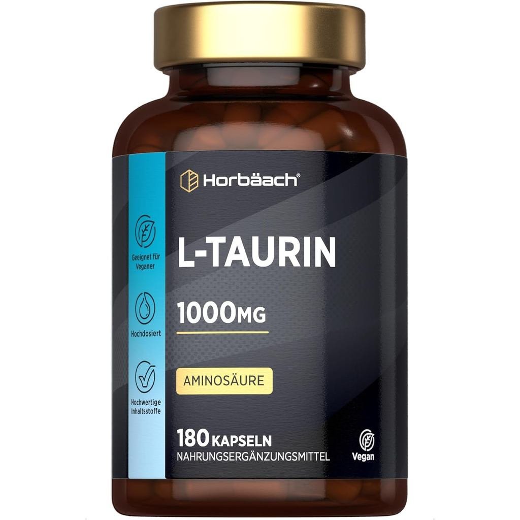 Horbaach Taurine แคปซูล 1000 มก.ต่อวัน 180 ชิ้นกรดอะมิโนสําหรับ 3 เดือน L-Taurine แคปซูลกรดอะมิโนทาง