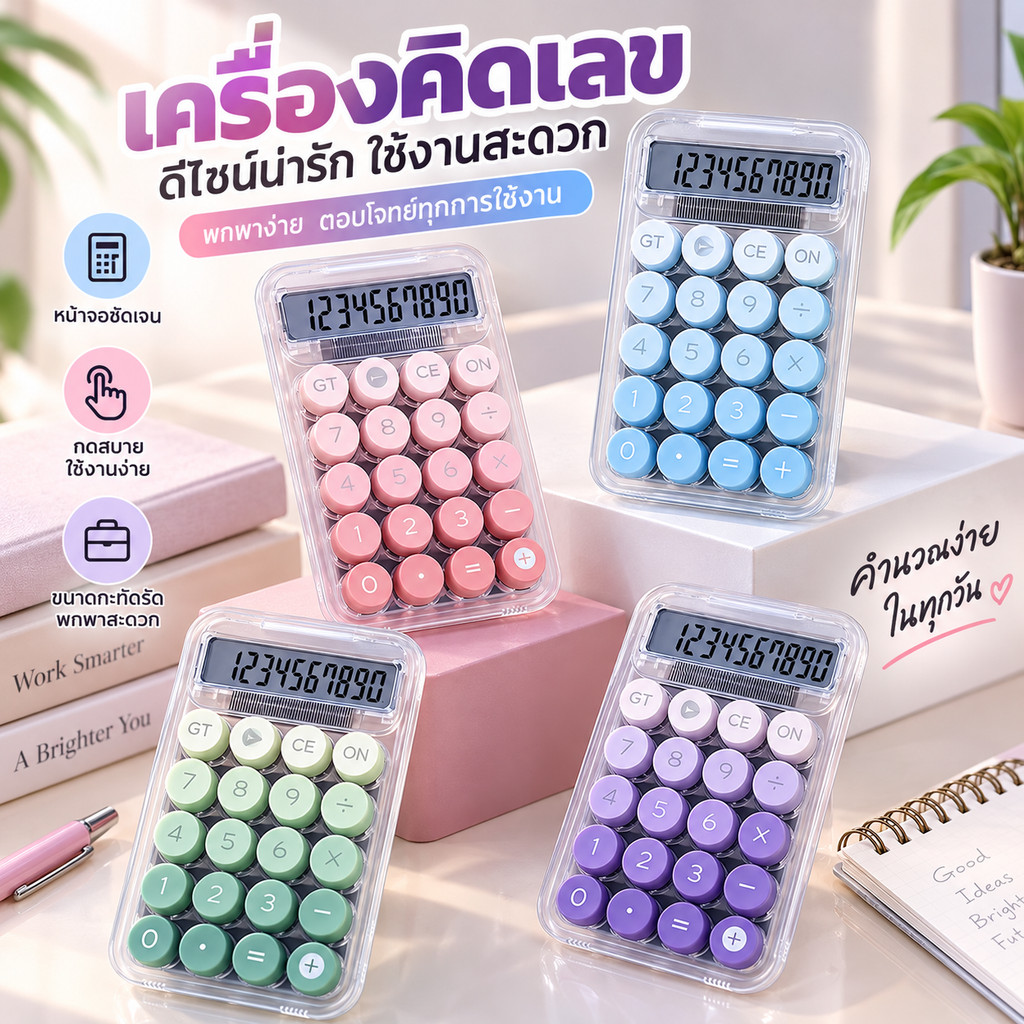 เครื่องคิดเลข 10 หลัก แบบโปร่งใส สีไล่ระดับ ปุ่มกลม ขนาดเล็ก พกพาง่าย จัดส่งจากกรุงเทพ S00256