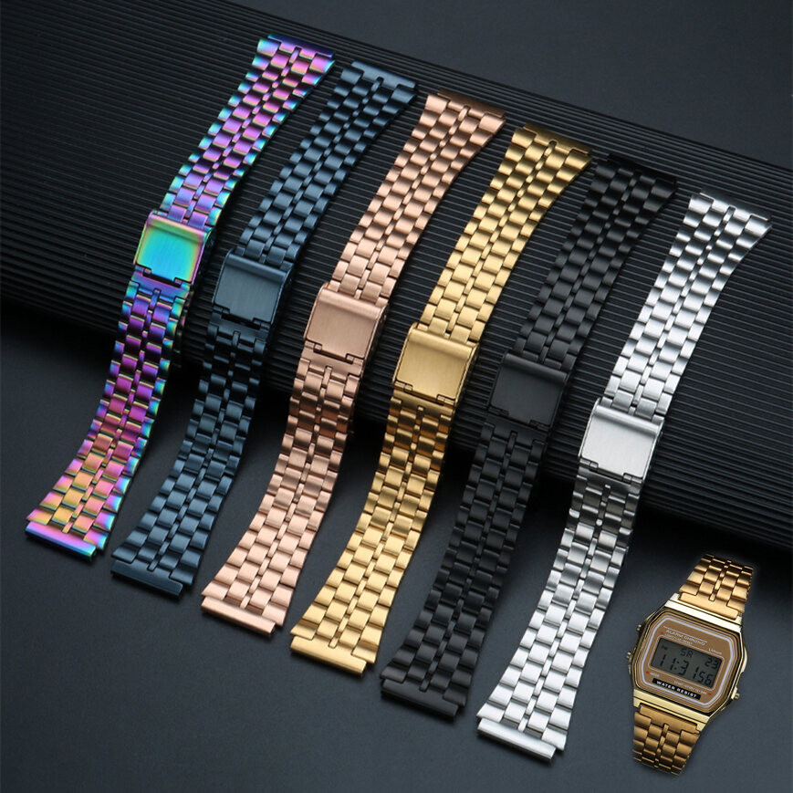 18 มม.VINTAGE สายโลหะสําหรับ SGW-300H/400 AQ-230 F91W F84 F105/108/A158/168 AE1200/1300 สแตนเลสสตีลส