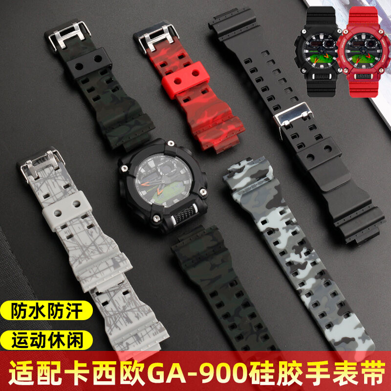 สายนาฬิกาหนังยางสําหรับ G-SHOCK ผู้ชาย GA-900 GA700 สายนาฬิกาซิลิโคนหนาสายคล้องคอ Linear buckle 8KGB