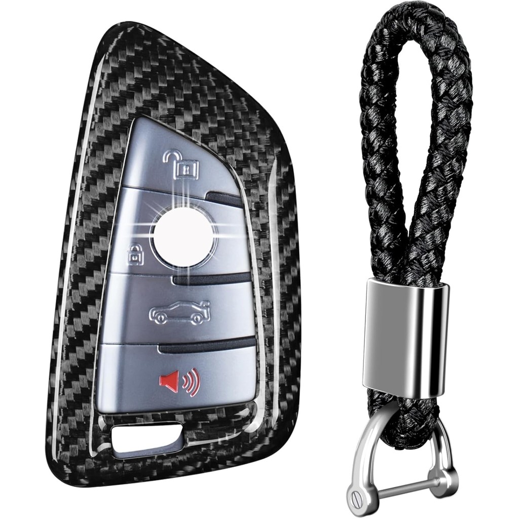 T-carbon Key Fob Cover ใช้งานร่วมกับ BMW พร้อมพวงกุญแจ,กระจกไฟเบอร์ Key Fob ฝาครอบใช้งานร่วมกับ BMW 