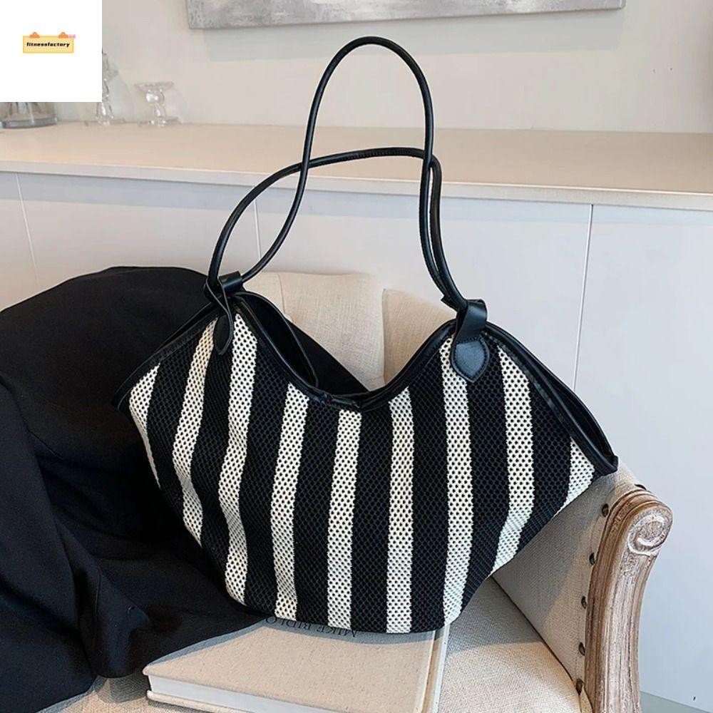 Fitness Factory กระเป๋าถักเสื่อยุคใหญ่ สะพายข้างสำหรับวันหยุดและเดินเล่นทั่วไป