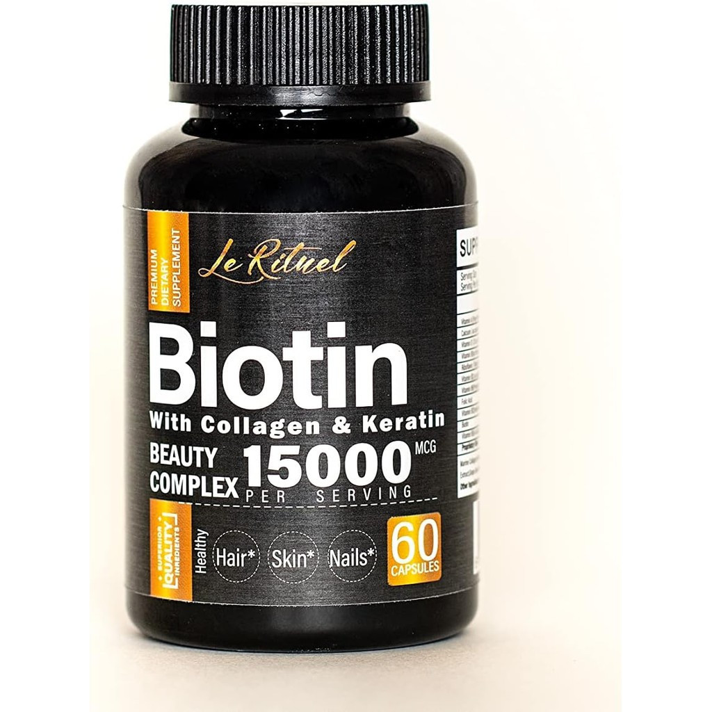 วิตามินไบโอตินพร้อมคอลลาเจนและเคราติน - อาหารเสริมการเจริญเติบโตของเส้นผมสําหรับผู้หญิงและผู้ชาย - 1