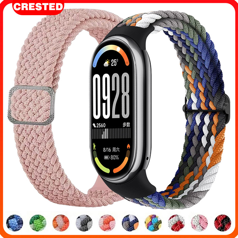 สายรัดกีฬาไนลอนยืดหยุ่น for Mi Band 10 9 8 7 6 5 4 3 NFC Xiaomi Mi Band 8 7 6 5 4 3 สายรัดข้อมือนุ่มปรับได้