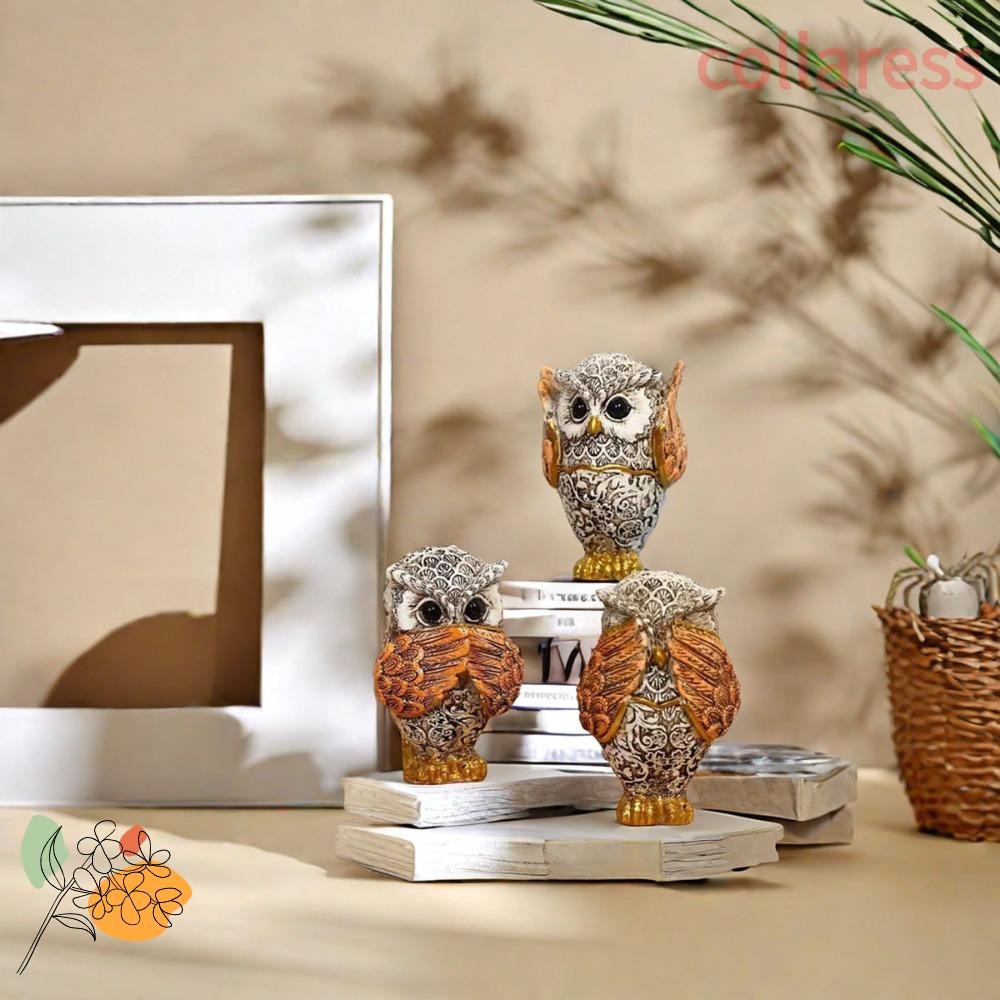 COLLARESS No-Evil Owls งานฝีมือ No-Evil Owls รูปปั้นสวนเรซิ่นน่ารัก