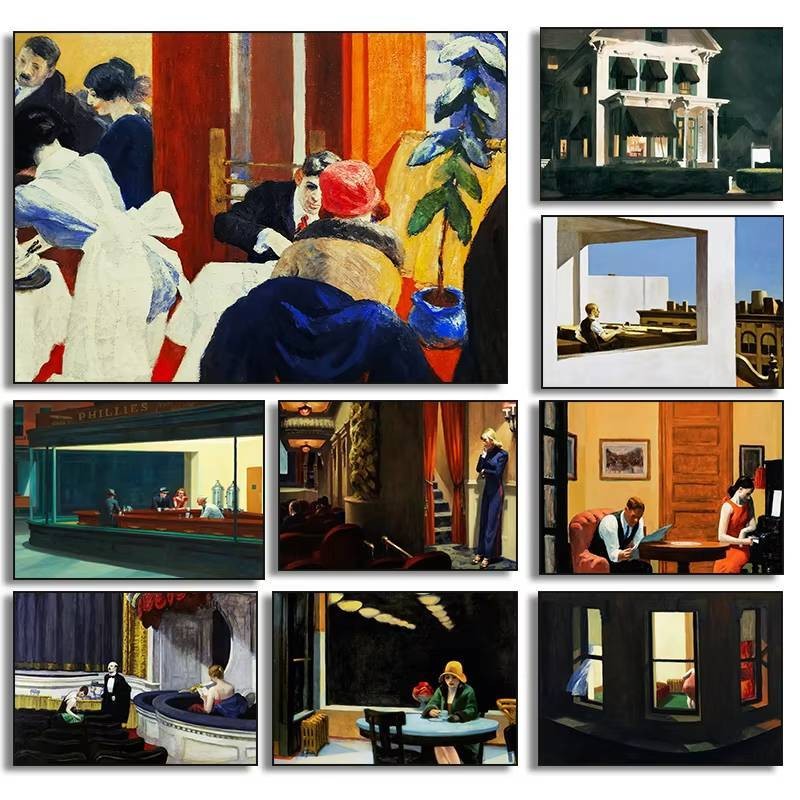 โปสเตอร์ผ้าใบภาพวาดจากผลงานของจิตรกร Edward Hopper ในสไตล์ realism สำหรับการตกแต่งบ้าน