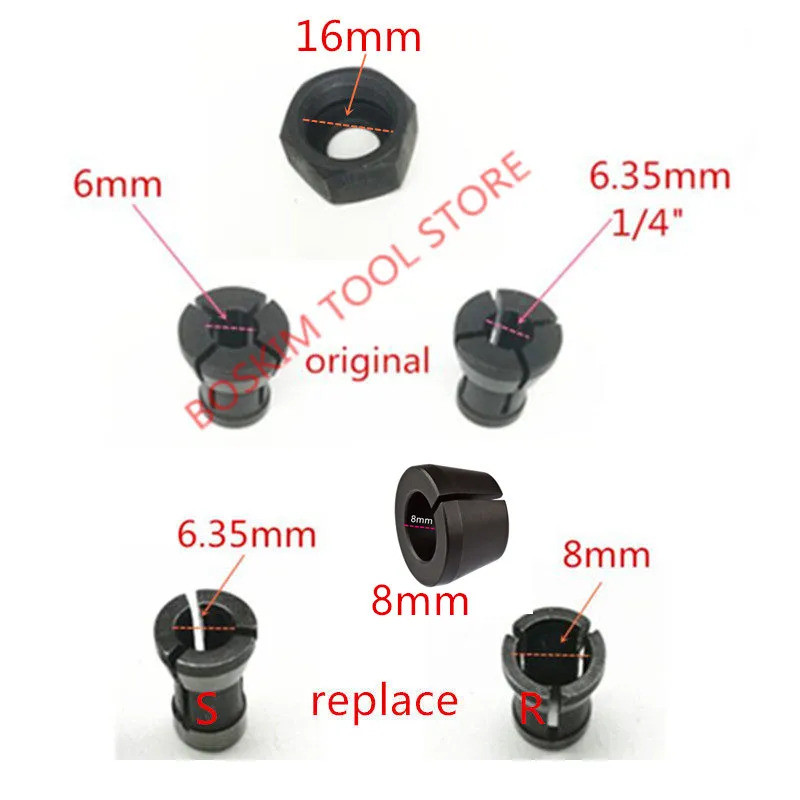 Collet Nut chuck สําหรับ MAKITA 6.35 มม.8 มม. RP0900 RT0700C RT0700CX2 RT0700CX2J 3620 MT361 763636-