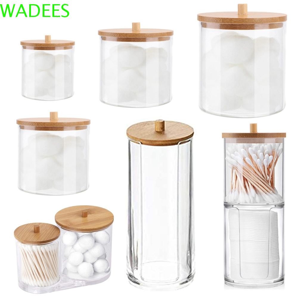 WADEES Qtips ผู้ถือเครื่องสําอางอะคริลิคแต่งหน้าจัดเก็บสําหรับอุปกรณ์ห้องน้ําเครื่องประดับขวดห้องน้ํ