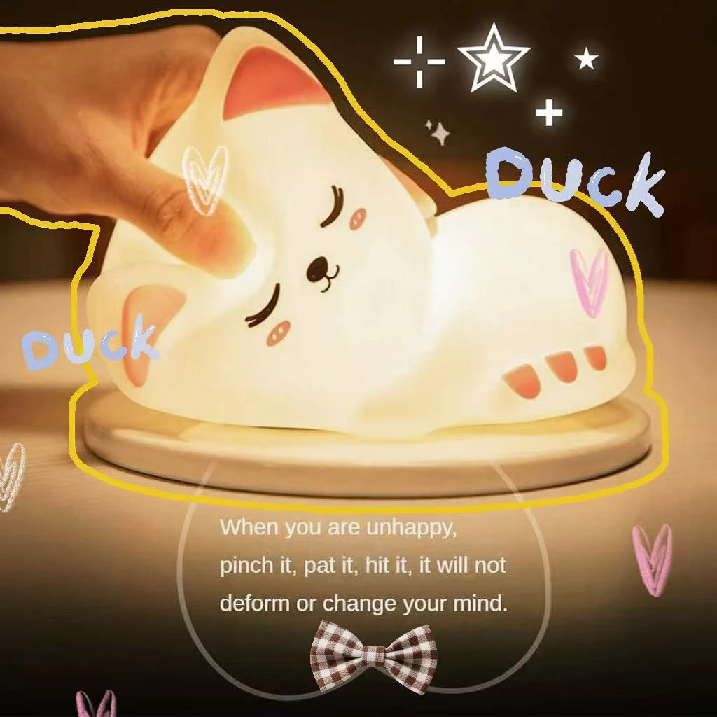 【จัดส่งฟรี】แมว โคมไฟตั้งโต๊ะ โคมไฟกลางคืน Led ซิลิโคนนิ่ม ชาร์จ USB รูปสัตว์ สัมผัสบรรยากาศ สําหรับตกแต่งห้องนอนเด็ก
