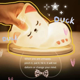 【จัดส่งฟรี】แมว โคมไฟตั้งโต๊ะ โคมไฟกลางคืน Led ซิลิโคนนิ่ม ชาร์จ USB รูปสัตว์ สัมผัสบรรยากาศ สําหรับตกแต่งห้องนอนเด็ก