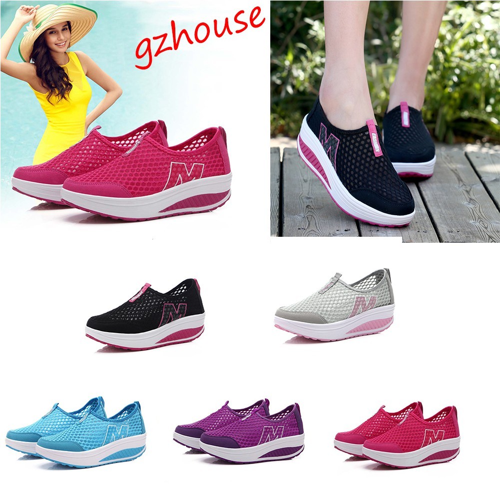 HA8 GZHOUSE Size 35-40Women Fashion New Sport Mesh Wedge Slip on Shoes