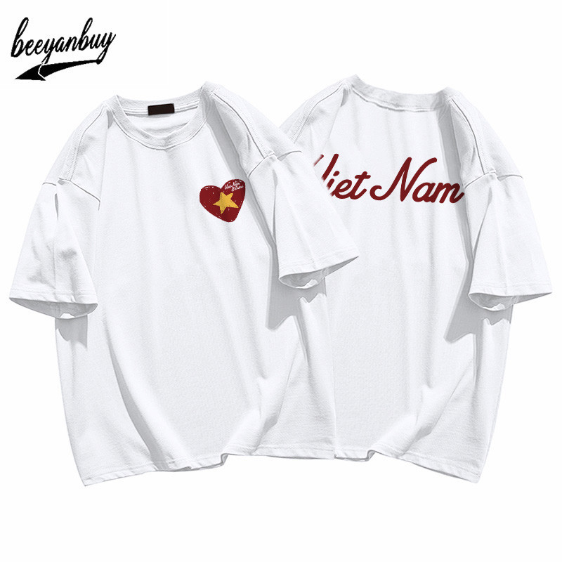 Áo phông vietnam nam trắng form rộng mùa hè cổ tròn áo độc lập tự do Beeyanbuy local brand
