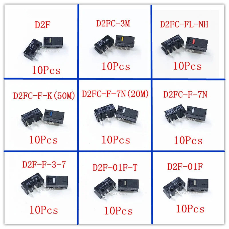 10 ชิ้น Origina เมาส์ micro switch D2FC-F-7N 20M OF D2FC-F-K(50M) D2F D2F-F D2F-L D2F-01F-01FL D2F-7