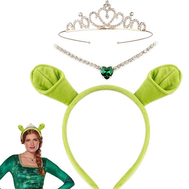 Hot Sale#Adult and Children Halloween Shrek Donkey Ears Green Ogre Birthday Costume Headband Cat Ear