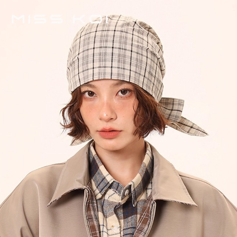 MISSKOI หมวกเสื้อสวมหัว ลายสก๊อตแบบเกาหลี ดีไซน์เรโทร รูปที่ 5