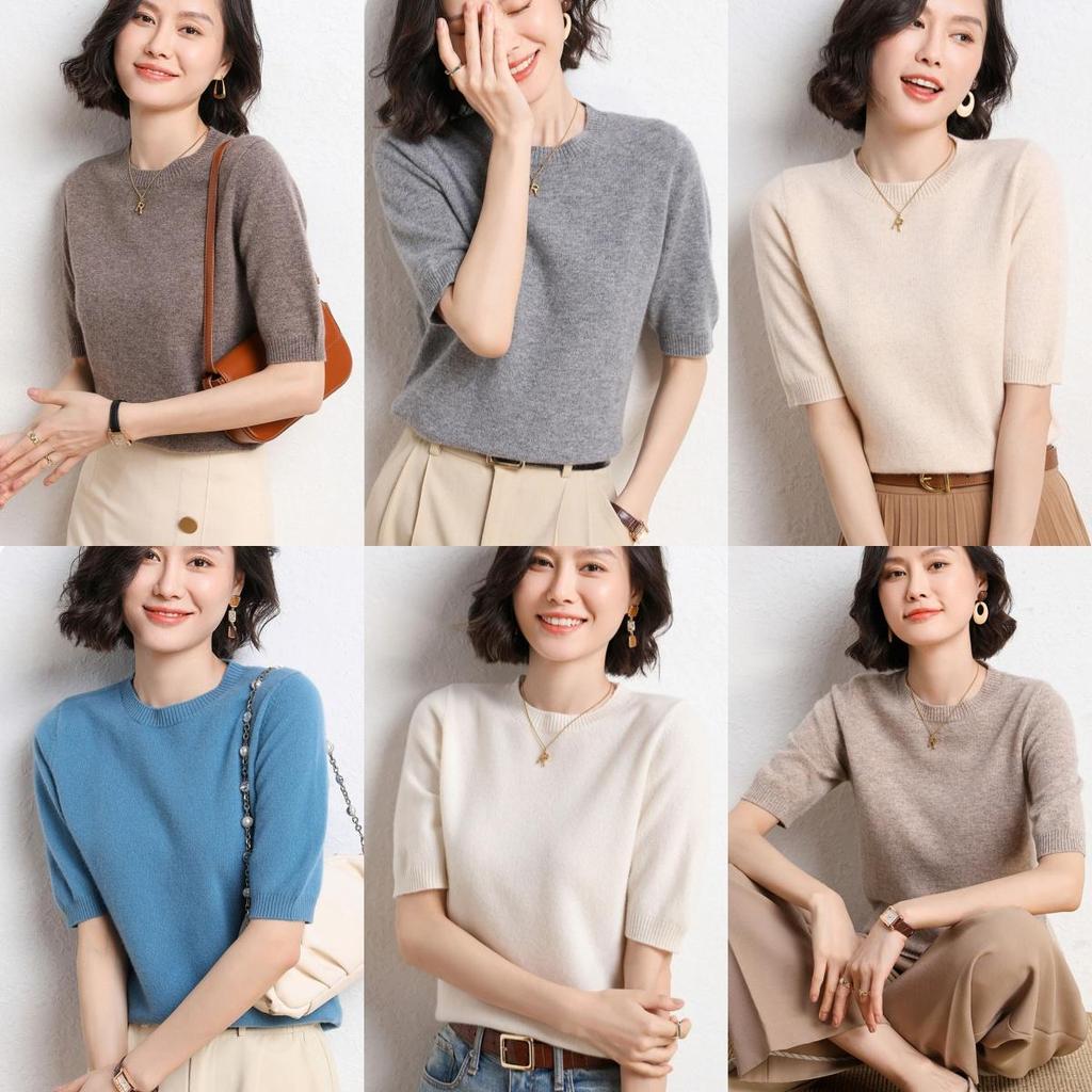 👚Anna👚 เสื้อคลุมแขนสั้น ไหมพรม คอกลม ผ้าบางนุ่ม คุณภาพดี Women Clothing ผู้หญิง #88027