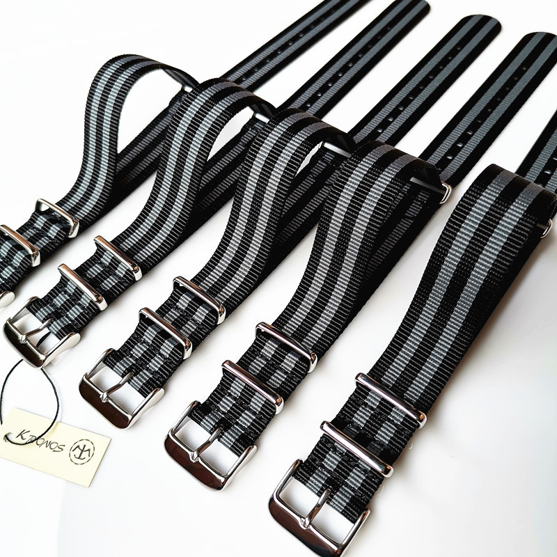 18mm20mm22mm24mm NATO NATO Canvas Nylon Strap Black Grey Thin Style 007 James Bang Style