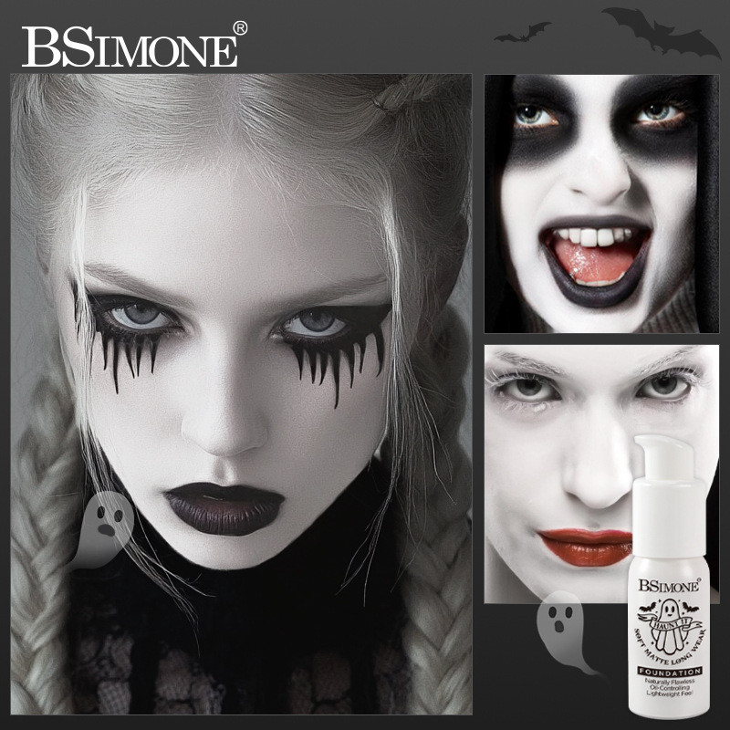 Bsimone รองพ้นสีขาวครีมผิวสวย กันน้ำไม่หลุดสำหรับฮาโลวีนและการแต่งหน้าบนเวที