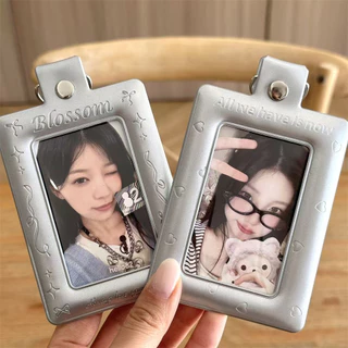 Ins Silver Heart Can Hang Lobster Clasp 10 ซม.ที่ใส่บัตร Polaroid Love Bean การ์ดขนาดเล็ก Campus Card Storage Display จี้