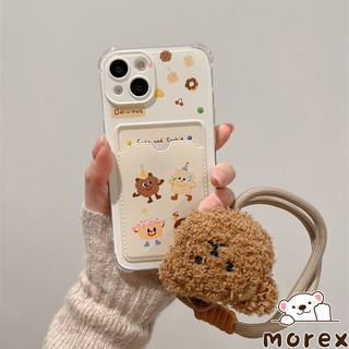 สำหรับ IPhone 15 11 16 13 14 12 Pro Max XR X XS Max 7 8 14 Plusเค้กซารี่โดนัทคุกกี้กระเป๋าสตางค์ช่องใส่บัตรสายคล้องคู่