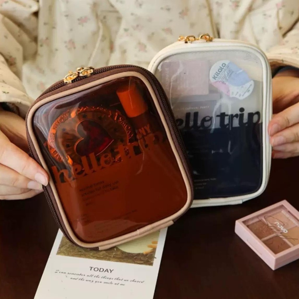 กระเป๋าใส่เครื่องสำอางใส แบบพกพา กันน้ำ ใช้งานง่าย วัสดุ PVC คุณภาพดี ใส่ของจุกจิกได้ - รูปที่ 2