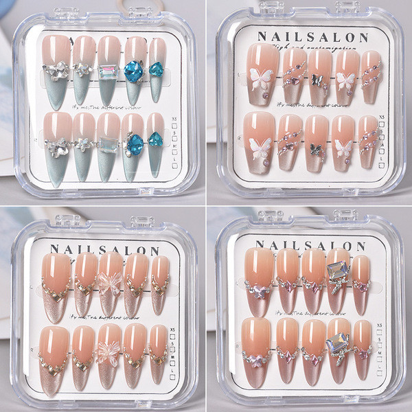handmade nails handmade press on nails ☝โปร่งใสโปร่งใสเล็บชนิดบรรจุกล่องสวมใส่เล็บผลิตภัณฑ์สําเร็จรู