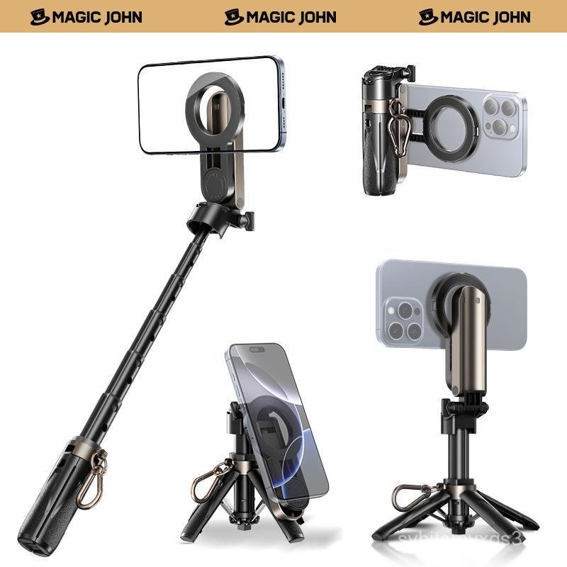 NEW - MAGIC JOHN 4-in-1 Multifunctional Magnetic Selfie Stick – 360° Rotation, Compact & Stylish, Wi