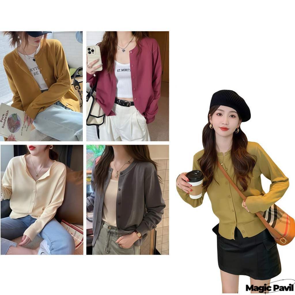 【Magic】พร้อมส่ง | เสื้อคลุมคาร์ดิแกรนแขนยาว ผ้าไหมพรม สีสดใส คาวาอี้ ใส่ได้ทุกวัน สไตล์หวานๆ น่ารัก สีดำ' C286