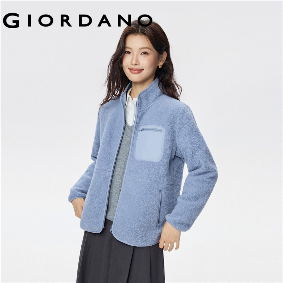 GIORDANO WOMEN Berber fleece patch pocket stand collar jacket 13375781