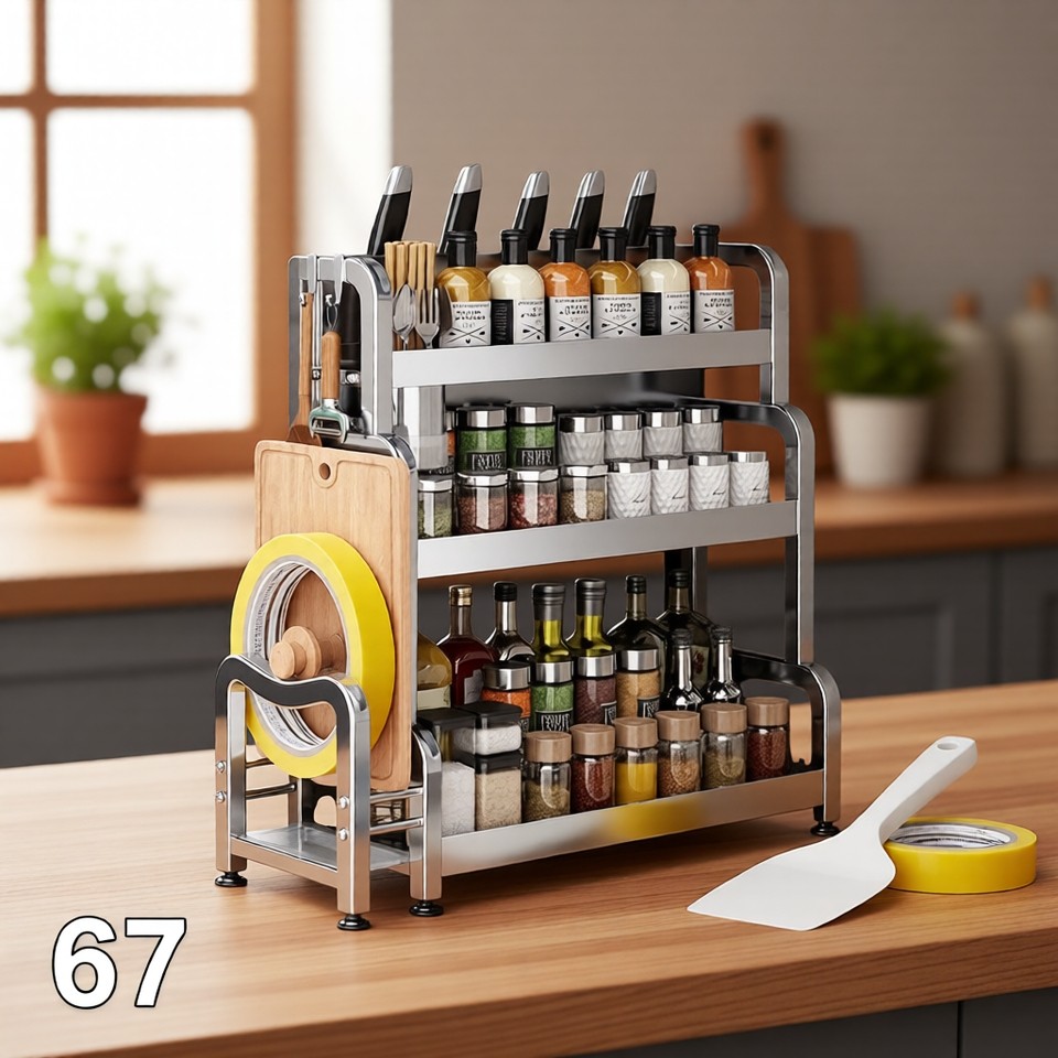 Kitchen Organizer Rack Store Spices เครื่องครัวและอื่นๆในสไตล์
