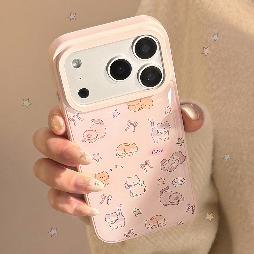 Epoxy Powder การ์ตูนลูกแมวป้องกันเคสโทรศัพท์เหมาะสําหรับ TPU สําหรับ iPhone 13 14 15 16 17Pro Max