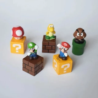 Super Mario Action Figures 5 ชิ้น/เซ็ต Luigi Yoshi ตุ๊กตาอะนิเมะคอลเลกชันเครื่องประดับตกแต่งเค้กของเล่นเด็กของขวัญ