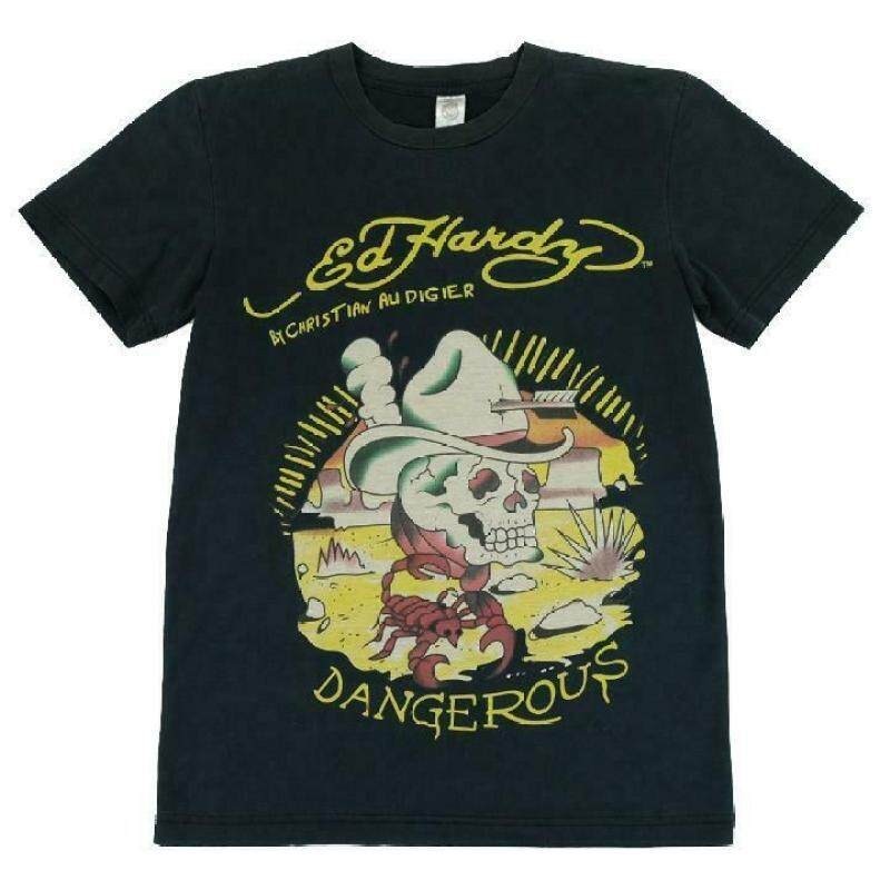 เสื้อยืดกราฟิก.Ed.Hardy สไตล์วินเทจและตลก สีดำ สำหรับทั้งผู้ชายและผู้หญิง