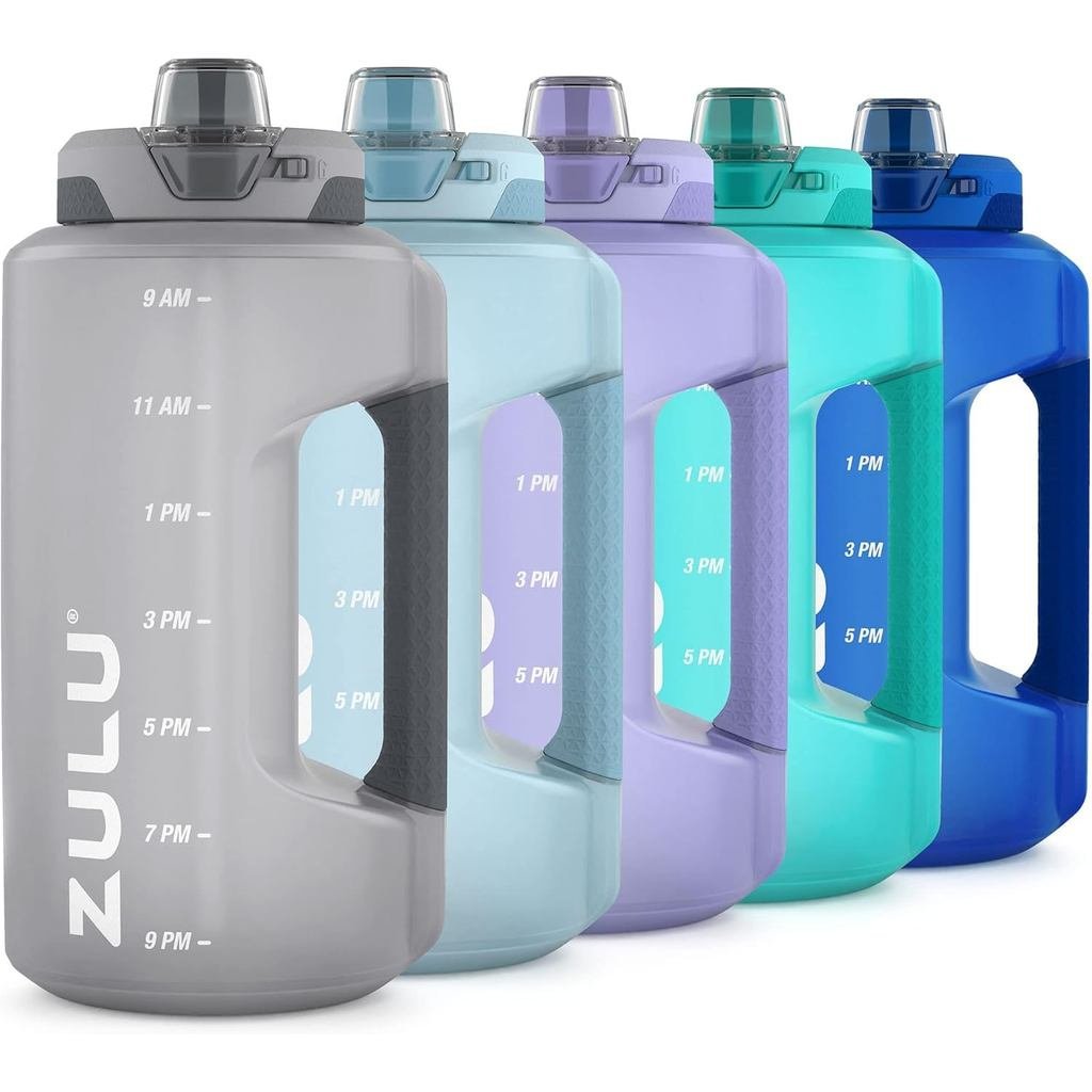 ZULU Goals 64oz Large Half Gallon Jug Water Bottle with Motivational Time Marker, Covered Straw Spou