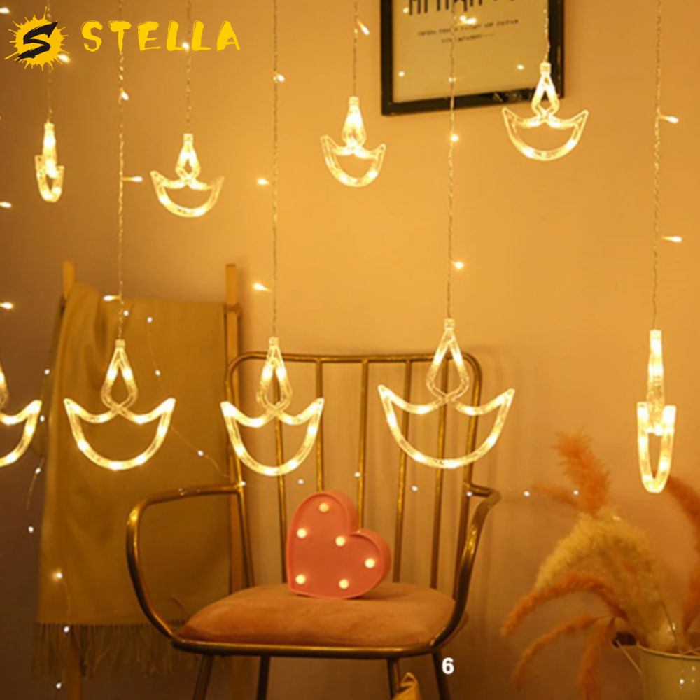 STELLA Diwali Light, Happy Diwali Brilliant Night Curtain Light, มุสลิมเทศกาลรูปหัวใจ USB ปลั๊ก Stri