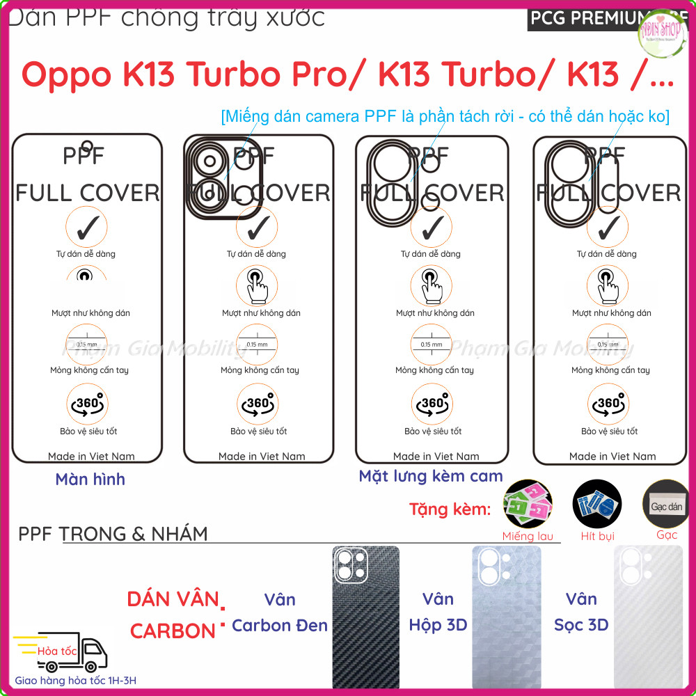 PPF & Skin Carbon Oppo K13 Turbo Pro/ K13 Turbo/ K13, K12S 5G Clear, Matte สําหรับจอ หลังแท้
