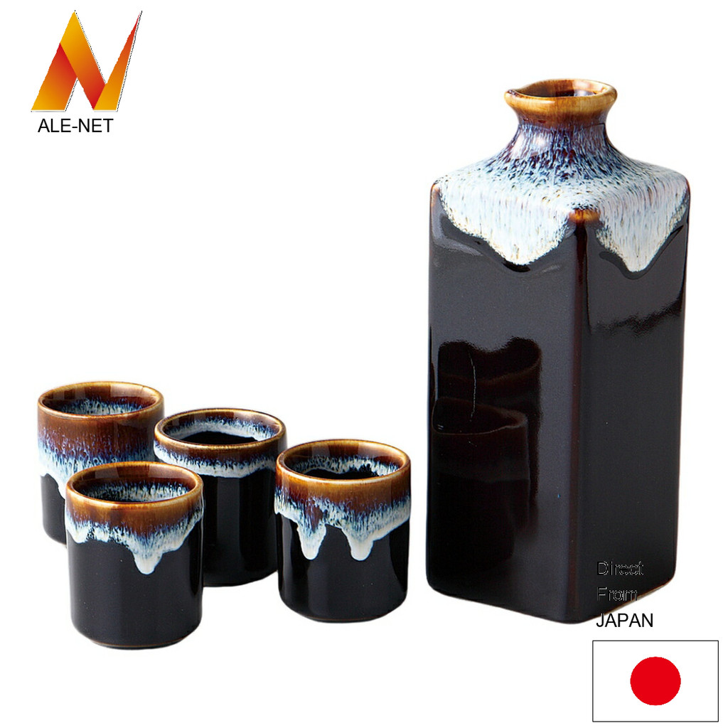 ALE-NET ชุดสาเกญี่ปุ่น เตา Kinyo ถ้วยสาเกทรงสี่เหลี่ยม เครื่องปั้นดินเผา Mino ผลิตในญี่ปุ่น 【ส่งตรงจ
