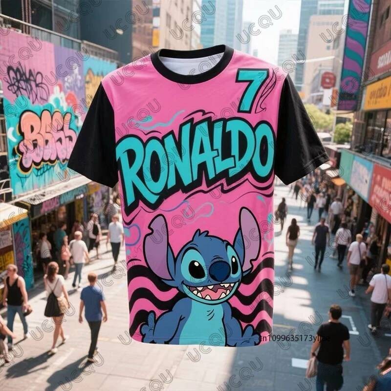 ใหม่ Stitch Ronaldo 7 พิมพ์ Ai Design เสื้อยืดฟุตบอลสําหรับฤดูร้อนแขนสั้นกีฬาเสื้อยืดแห้งเร็ว