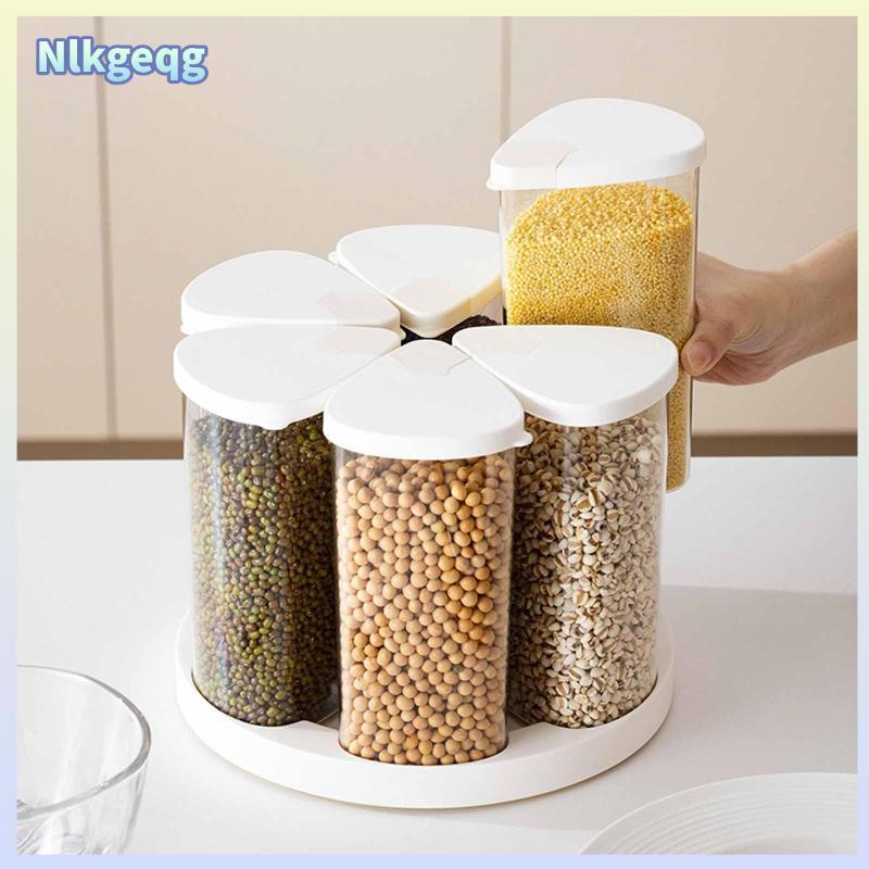 [nlkgeqg] เครื่องจ่ายเมล็ดพืช Organizer Home Oatmeal Jar หมุนภาชนะเก็บอาหาร