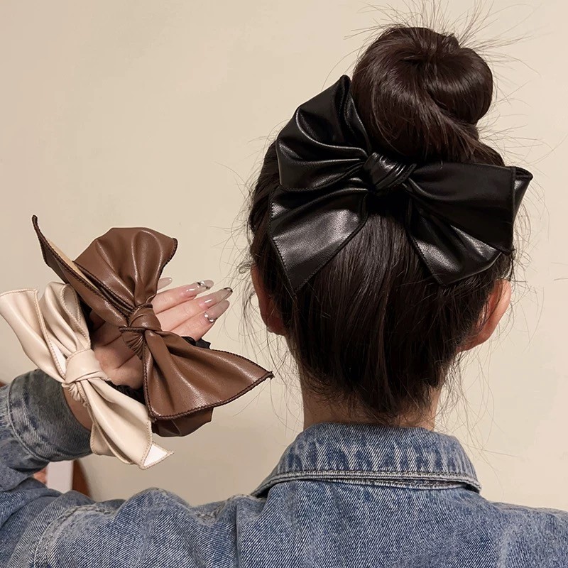 เชือกคาดผมโบว์สี.Maillard และ Scrunchies ทำจากหนัง เครื่องประดับผมสำหรับผู้หญิง