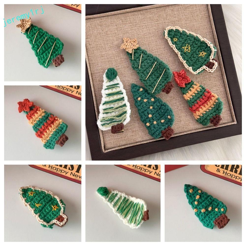 JEREMY1RJ กิ๊บติดผมคริสต์มาส, Handmade Soft ถัก Xmas Barrettes, บุคลิกภาพขนสัตว์เส้นด้าย Star Creati