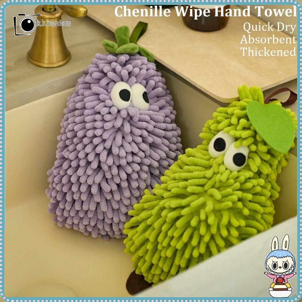KKINGDOM Wipe Hand Towel, Chenille Absorbent Fuzzy Ball Hand Towel, Hanging Quick Dry Deodorizing Wi