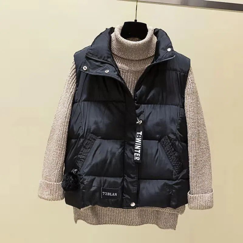 秋冬季马甲韩版短款羽绒服背心加厚秋冬外套เสื้อกั๊กฤดูใบไม้ร่วงและฤดูหนาวนักเรียนสไตล์เกาหลีสั้นลงเสื้อผ้าฝ้ายเบาะ