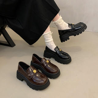 รองเท้าโลฟเฟอร์พื้นหนาสไตล์เกาหลี รองเท้าหนังหัวกลมสไตล์อังก…